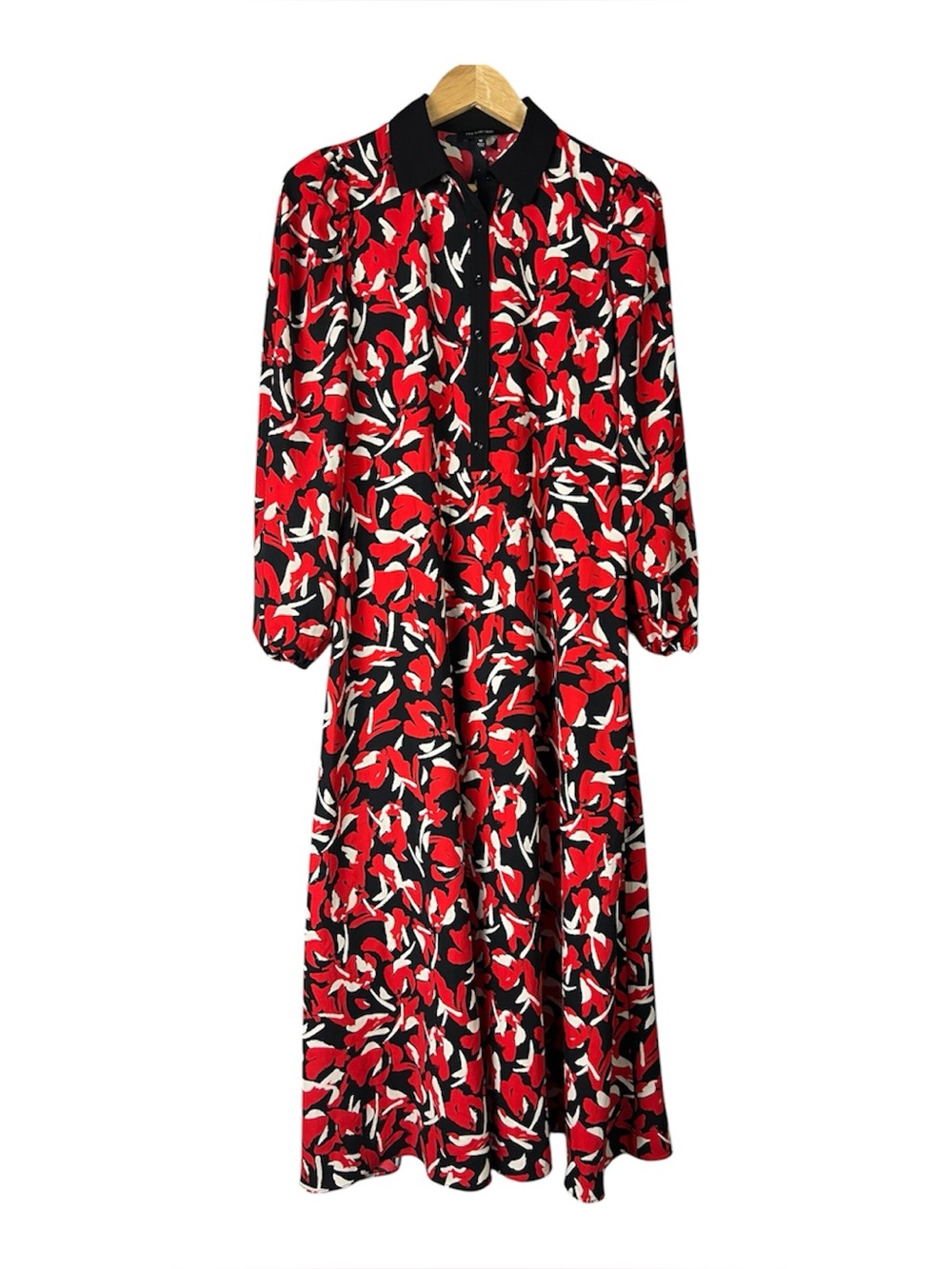 The Limited Red Black White Abstract Floral Collared Shirt Dress Size M